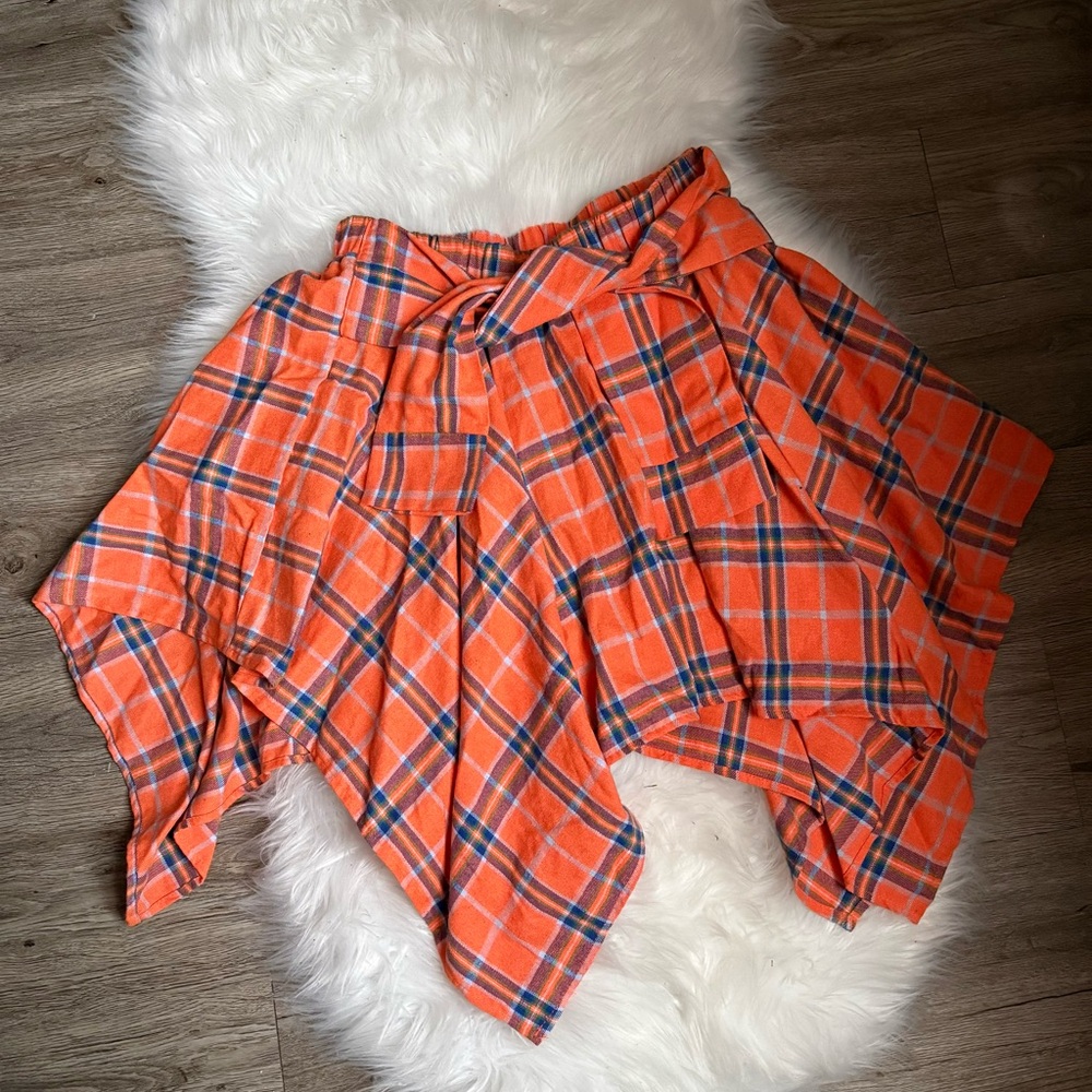 Orange Plaid Skirt with Belt